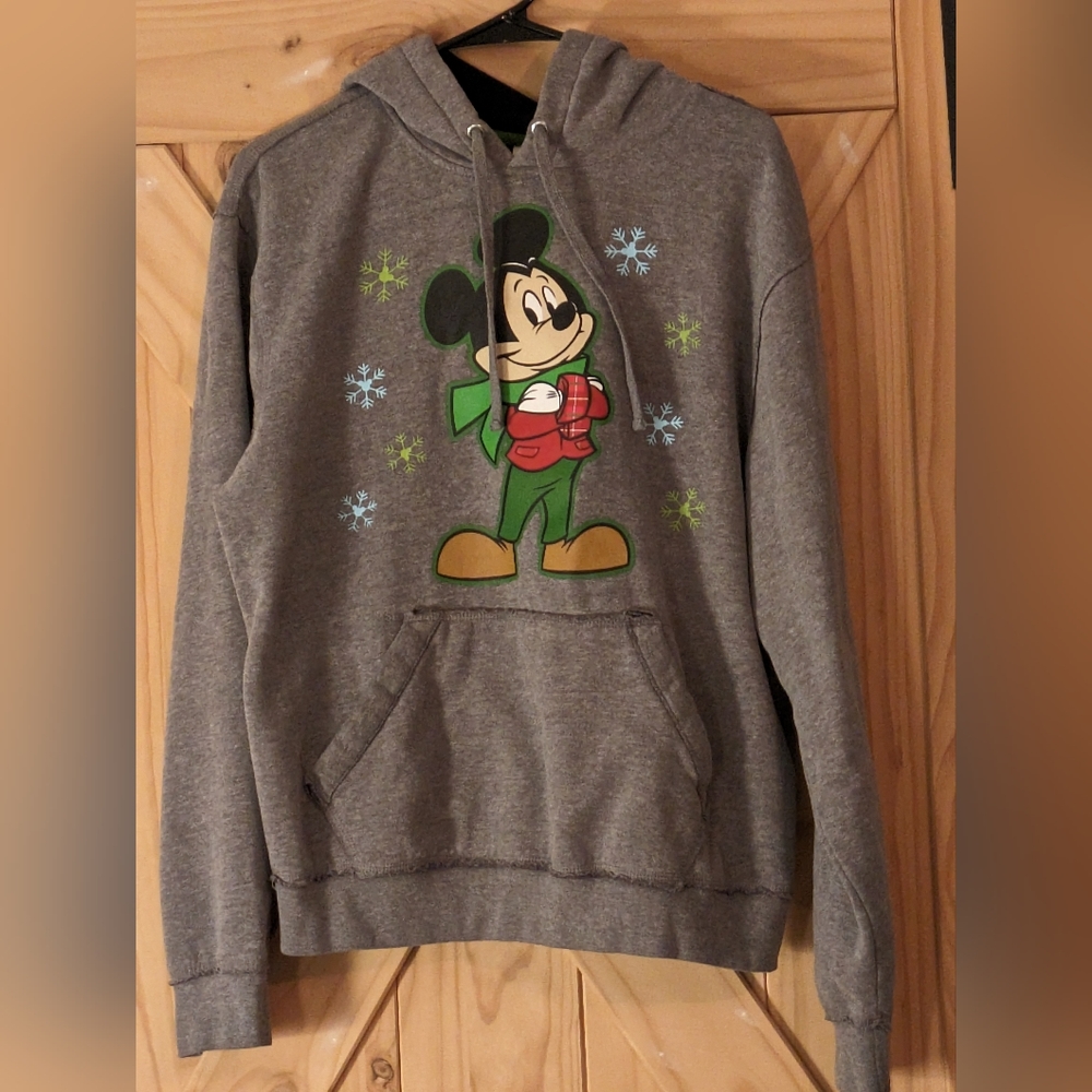 Disney Mickey Mouse M Grey Christmas Holiday Snowflake Hoodie Sweatshirt